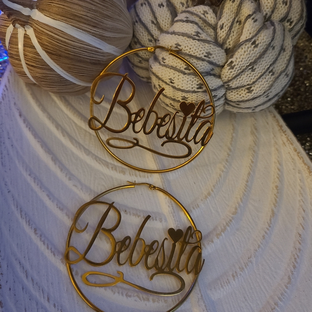 HOLIDAY SALE! FINAL SALE Custom gold nameplate hoop earrings   " bebesita "..